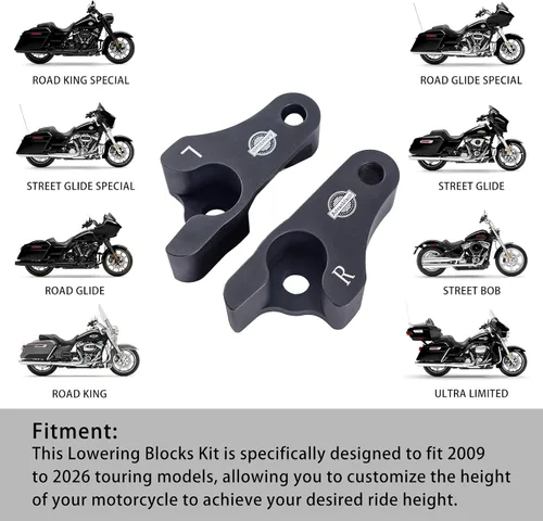 Vista 5 de Kit de bloques de bajada de 2 pulgadas para Harley Touring Street Glide 2009-2026 Kit de bloques de bajada de golpe trasero de 2 pulgadas