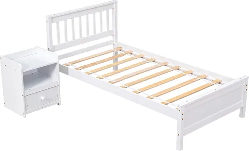 Vista 7 de Harper & Bright Designs Base de cama individual con mesita de noche, cama de plataforma de madera tamaño individual con cabecero y estribo