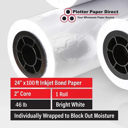 Vista 2 de Plotter Paper Direct (46 libras, recubierto, 1 rollo, núcleo de 2 pulgadas, 24 pulgadas x 100 pies) para impresión CAD en impresoras de chorro