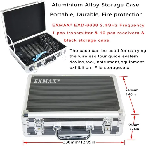 Vista 2 de EXMAX EXD-6688 Sistema de guía turístico de audio inalámbrico de 2.4 GHz, equipo de traducción de iglesia con 9999 canales para presentaciones