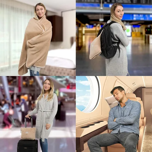 Vista 2 de BlueHills Manta de Viaje Suave Premium Almohada Manta de Avión Empaquetada en Bolsa Suave Funda de Almohada con Correa de Equipaje de Mano Clip
