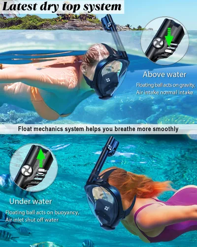 Vista 4 de WSTOO Full Face Snorkel Mask, Dry Top Snorkeling Gear for Adults, 180° Panoramic Foldable Design with Camera Mount, Safe Mouth/Nose Breathing