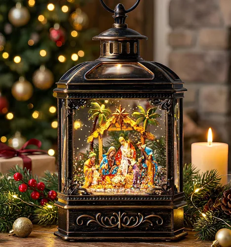 Vista 22 de Linterna de globo de nieve de Navidad, linterna brillante de agua iluminada con cable USB y funciona a baterías, para regalos y festival de Navidad