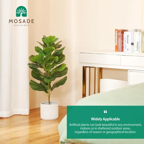 Vista 3 de MOSADE Artificial Fiddle Leaf Fig Tree 37" Fake Potted Ficus Lyrata Plant with Handmade Seagrass Basket, Perfect Faux Plants Home Décor for Indoor