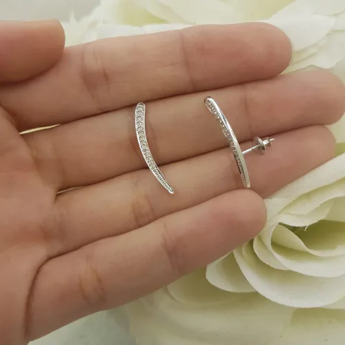 Vista 7 de Dazzlingrock Collection 0.15 Cttw 14K oro sólido corte redondo diamante blanco pendientes trepadores para mujer