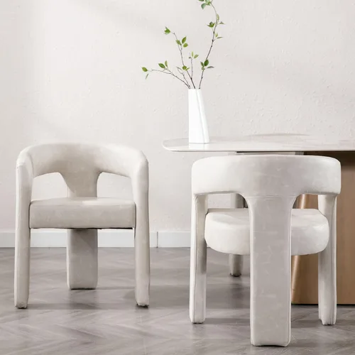 Vista 46 de RIVOVA Silla de comedor moderna de barril, silla lateral acolchada en lino con brazos cómoda para tocador, silla para comedor, sala de estar