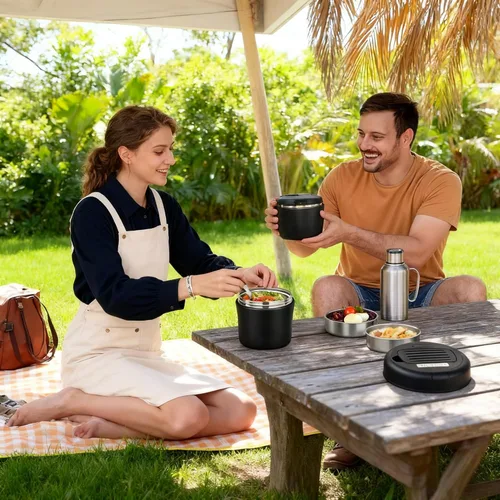 Vista 8 de Recipiente aislado para almuerzo de 40 onzas con bolsa térmica y cuchara plegable, tarro de alimentos de acero inoxidable a prueba de fugas, caja