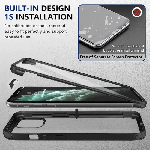 Vista 7 de UBUNU Funda para iPhone 11 con protector de pantalla [vidrio templado 9H integrado], protección de cuerpo completo 360 de doble capa protectora