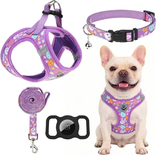 Vista 12 de EXPAWLORER Arnés clásico a cuadros para cachorro, collar y correa para perro, de malla suave, acolchado, ajustable, arnés de chaleco para perros