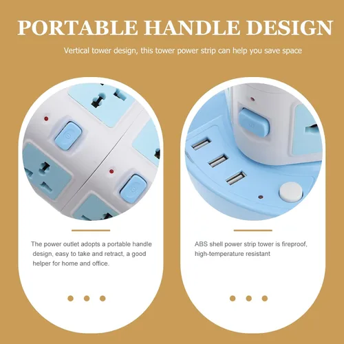Vista 2 de Didiseaon Torre multifuncional con concentrador de carga USB y enchufe plano, estación de carga USB con cable de extensión de control