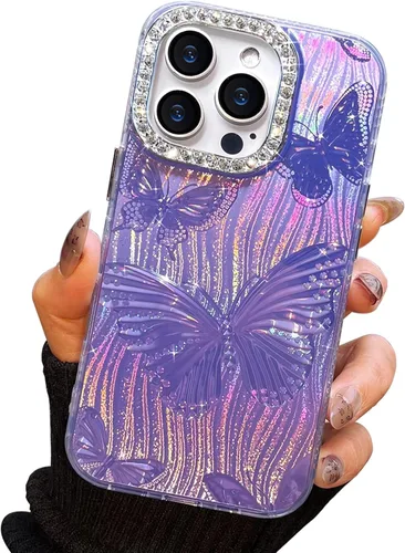 Vista 262 de I-MGAE-IN-AR - Funda diseñada para iPhone 12 y 12 Pro, diseño de mariposa plateada brillante, funda protectora de poliuretano termoplástico, suave