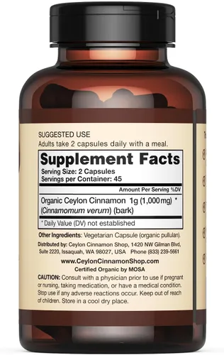 Vista 4 de Ceylon Cinnamon Shop Suplemento orgánico de canela de Ceilán (100% certificado), 90 cápsulas