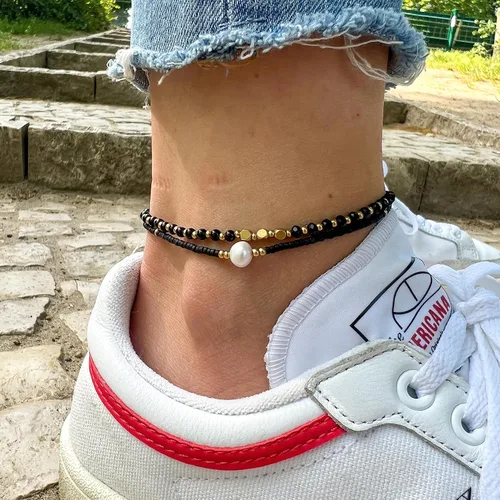 Vista 2 de Made by Nami - Tobillera bohemia para mujer, impermeable y ajustable, con cuentas, tobillera de surfista para playa, hecha de cuerda de algodón