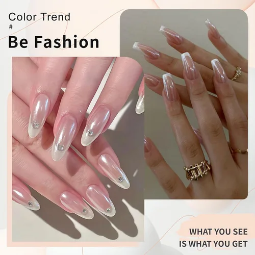 Vista 2 de 2 piezas de polvo de uñas cromo blanco lunar, polvo de brillo de uñas efecto espejo perlado mágico, pigmento cromo perla para decoración de uñas