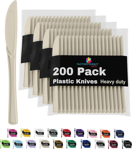 Vista 19 de Party Solids - Cuchillos de plástico negro, 200 piezas, cuchillos negros, utensilios desechables, juego de cubiertos de plástico resistente