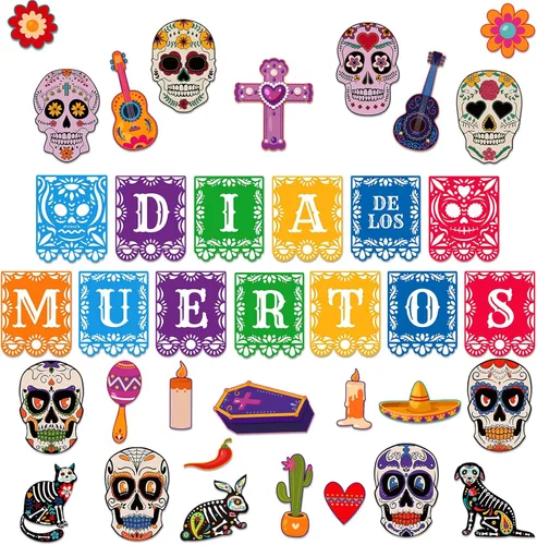 WhatSign Decoraciones del Día de los Muertos, recortes de Halloween, decoración de calavera de azúcar, decoración de papel Dia De Los Muertos,
