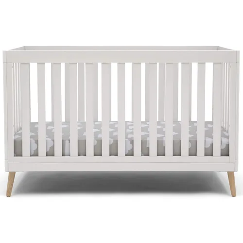 Delta Children Essex - Cuna convertible 4 en 1, color blanco Bianca con patas de color natural