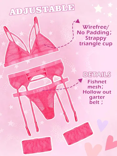 Vista 3 de Popiv Lencería sexy para mujer conjunto de lencería de encaje con tiras de cintura alta lencería de malla transparente