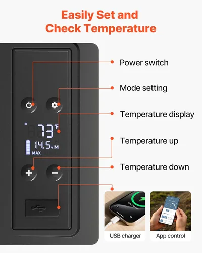 Vista 5 de VEVOR 21 cuartos (20 litros), control de aplicación de 12 voltios (-4℉~68℉), enfriador con compresor eléctrico con 12/24v CC y 110-240v CA