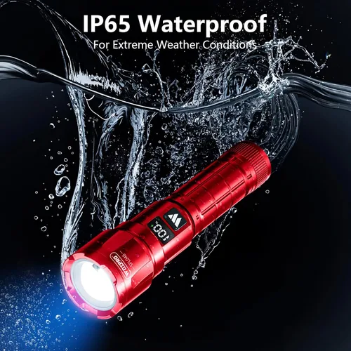 Vista 5 de WdtPro Linterna LED Recargable, Paquete de 2, Linterna Táctica Súper Brillante con Zoom de 6000 Lúmenes con Pantalla Digital LCD, Linterna