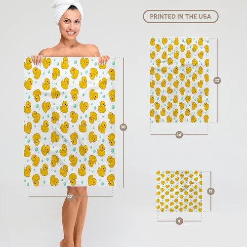 Vista 5 de 3dRose Cute Rubber Duck Pattern - Yellow Ducks - Kawaii Ducky Duckie - Duckies and soap Bubbles on White 11x12 Wash Cloth for Face and Body