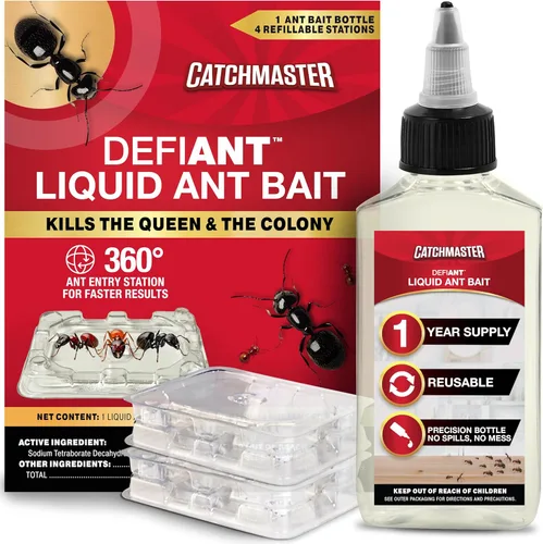 Vista 9 de Catchmaster DEFIANT - Recambio de trampas para hormigas reutilizables para interiores (paquete de 16) – Eficaz mata hormigas líquido – Cebo