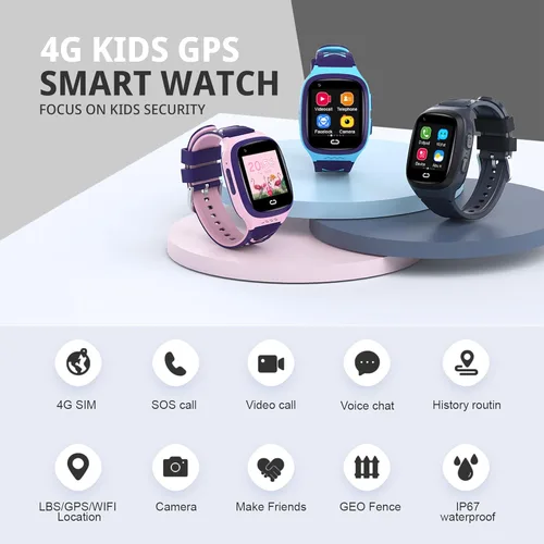 Vista 2 de Tixpc Reloj inteligente 4G para niños con rastreador GPS, ubicación, videollamada, teléfono celular, llamadas SOS, chat de voz, pantalla táctil
