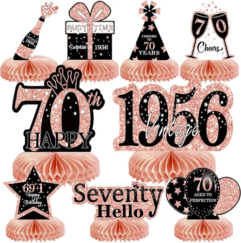 Vista 37 de 9 piezas de decoración de cumpleaños negro dorado 16 centros de mesa de panal para niños y niñas, centros de mesa de feliz cumpleaños 16