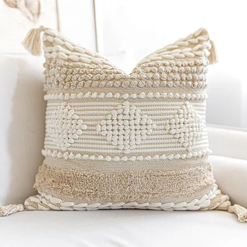Vista 12 de BlissBlush Fundas de Almohada Decorativas Boho Beige Marrón 18X18, Funda de Almohada de Acento Bohemio, Funda de Almohada con Textura