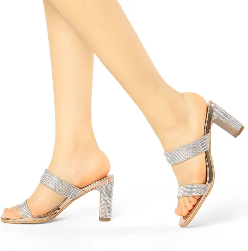 Vista 2 de Allegra K Sandalias de tacón grueso con diamantes de imitación para mujer, M