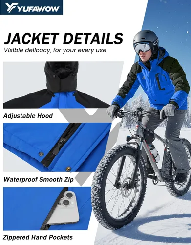 Vista 5 de Chaqueta de invierno para hombre, abrigo de trabajo, cortavientos impermeable, softshell pesado, térmica aislante, resistente al calor, para esquí