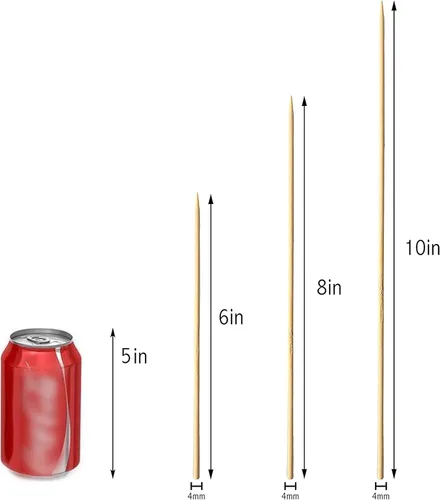 Vista 6 de Pinchos de bambú natural, 100 palitos de barbacoa de 8 pulgadas para aperitivo, fruta, cóctel, kabob, fuente de chocolate, parrilla, barbacoa