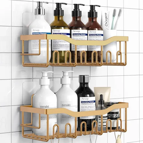 EUDELE Shower Caddy 2 Pack, Adhesive Organizer for Bathroom Storage, Home Decor & Kitchen, No Drilling, Rustproof Stainless Steel Shelf, Bathroom