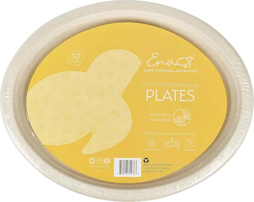 Platos de papel desechables 100 % compostables a granel [12.5 pulgadas ovaladas paquete de 50], platos de bambú, ecológicos, biodegradables,