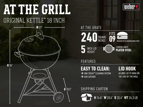 Vista 14 de Weber Original Kettle - Parrilla de carbón para cocinar y barbacoa al aire libre, 18 pulgadas, color negro