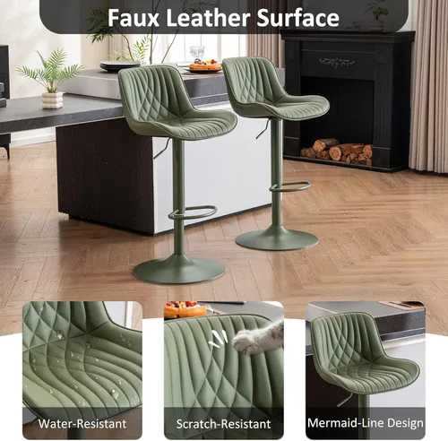 Vista 41 de YOUTASTE Juego de 2 taburetes de bar, taburetes de bar giratorios ajustables con respaldo, sillas de bar tapizadas de piel sintética gris con base