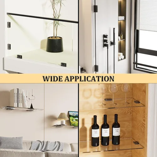 Vista 7 de Alise 2 soportes de vidrio para estantes, abrazaderas de vidrio ajustables para ducha, soporte de abrazadera resistente, soportes de acero Negro