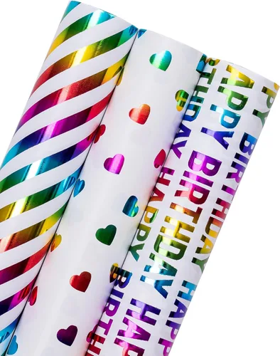 Vista 10 de WRAPAHOLIC Rollo de Papel de Regalo de Cumpleaños - Mini Rollo - 4 Rollos - 17 Pulgadas X 120 Pulgadas Por Rollo - Impresión Genial de Autos