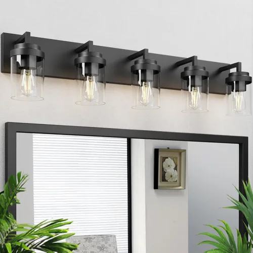 Vista 14 de Espird Accesorios de iluminación cromados, luz de tocador de baño de 3 luces con pantalla de vidrio transparente, luz de tocador moderna de 22