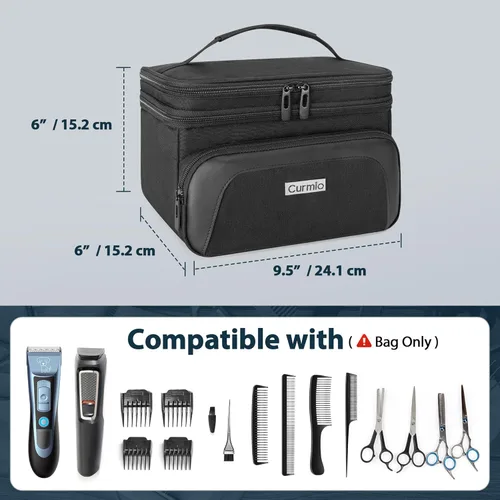 Vista 5 de CURMIO Estuche de transporte de viaje para cortapelos, suministros de peluquería de doble capa, bolsa de almacenamiento compatible