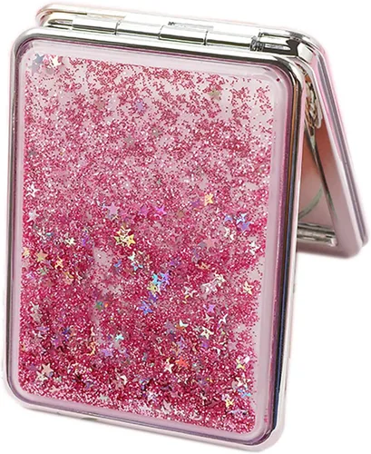 Vista 12 de HSYHERE Creative Quicksand Moving Sand Mini espejo de maquillaje compacto - Espejo de bolsillo de viaje plegable portátil de doble cara Dorado