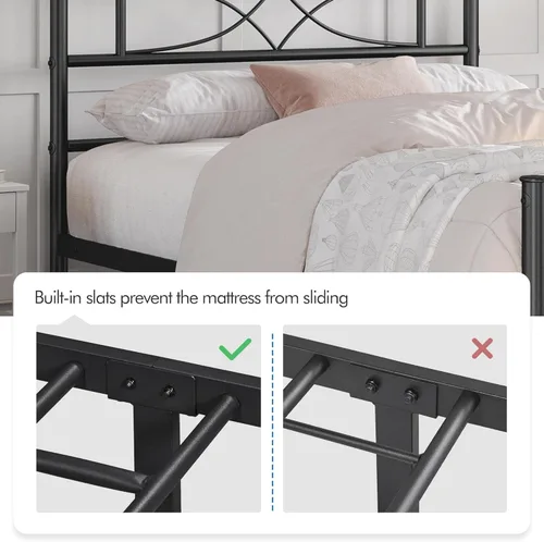 Vista 45 de Yaheetech Base de cama de metal individual, base de cama con plataforma, base de colchón con cabecera y estribo de diseño curvo, soporte resistente
