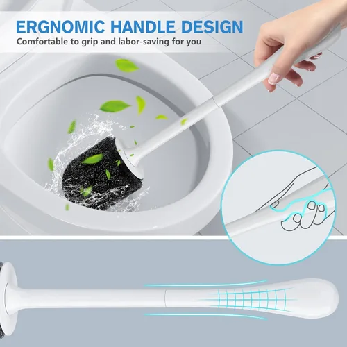 Vista 4 de Escobilla de inodoro y soporte, cepillo para inodoro con soporte ventilado y mango largo ergonómico, juego de cerdas duraderas para limpieza de baño