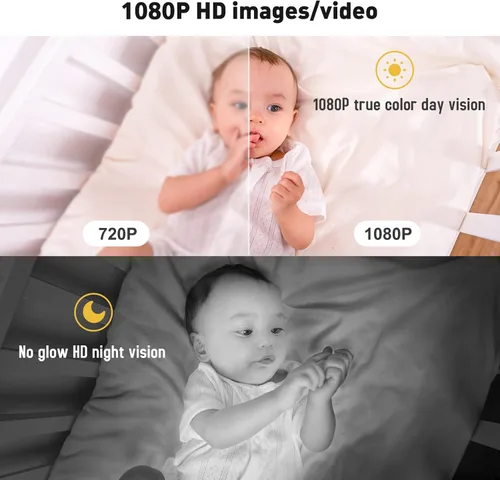 Vista 7 de Monitor de video para bebé con aplicación y pantalla 1080P, detección de llantos, canciones de cuna, conversación bidireccional