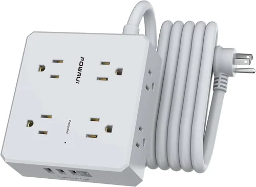 Vista 13 de Protector contra sobretensiones Multicontacto - Cable de extensión de enchufe plano de 6 pies con 8 salidas amplias y 4 puertos USB (1 USB C)