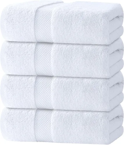 White Classic - Juego de toallas de baño de lujo, grandes, 4 piezas - 700 GSM de algodón turco ultra suave, 27 x 54 pulgadas | Toallas de baño
