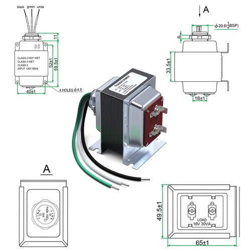 Vista 5 de Transformador de timbre de 16 V 30 VA compatible con timbre de video con anillo con cable, pieza de repuesto para timbre de puerta transformador