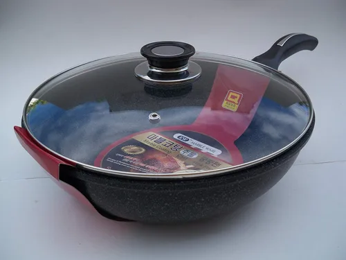 Vista 5 de Wok de cerámica con revestimiento de mármol fundido de aluminio antiadherente con tapa de cristal, 11.0 in