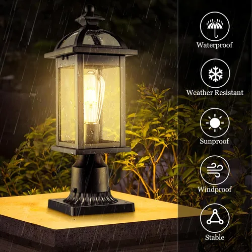 Vista 4 de Darkaway Luces de poste para exteriores, postes de iluminación al aire libre, luces de poste de aluminio impermeables con vidrio, luces de poste