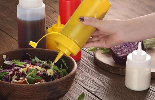 Vista 9 de New Star Foodservice Botella transparente para apretar de 16 onzas, boca ancha, paquete de 6